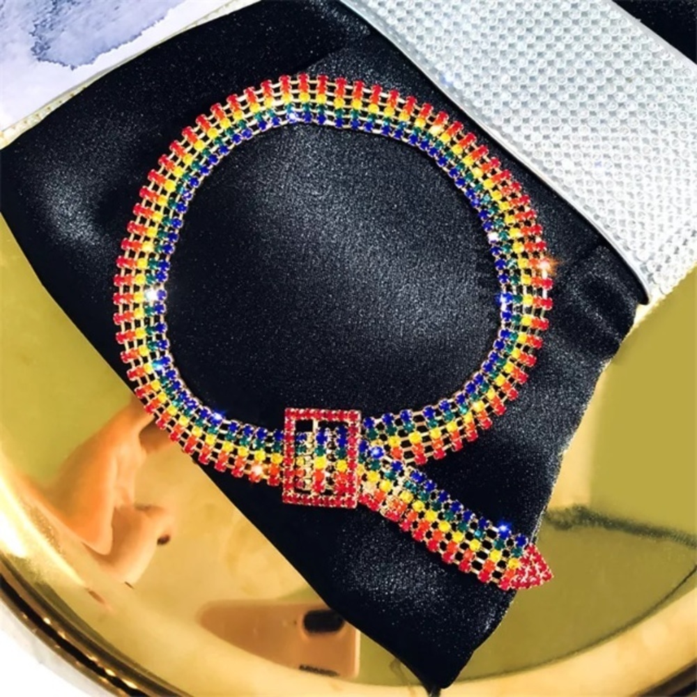 Rainbow Rhinestone Choker Necklace